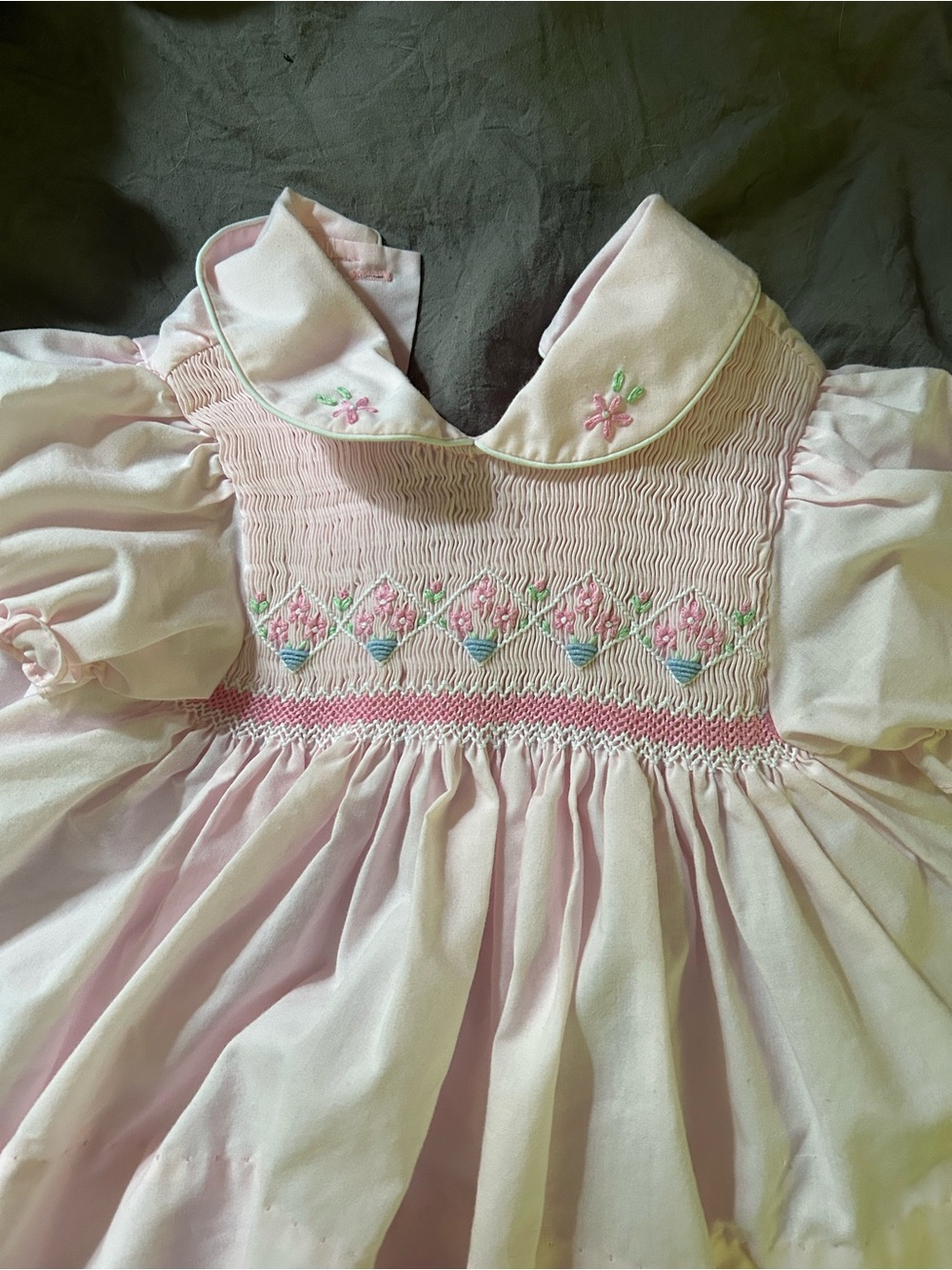 Vintage A Little Angel Pink Flowered Smocked Dress and Bloomers